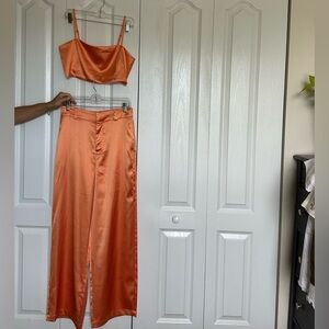 House of Harlow 1960 Orange Satin Wide Leg Set